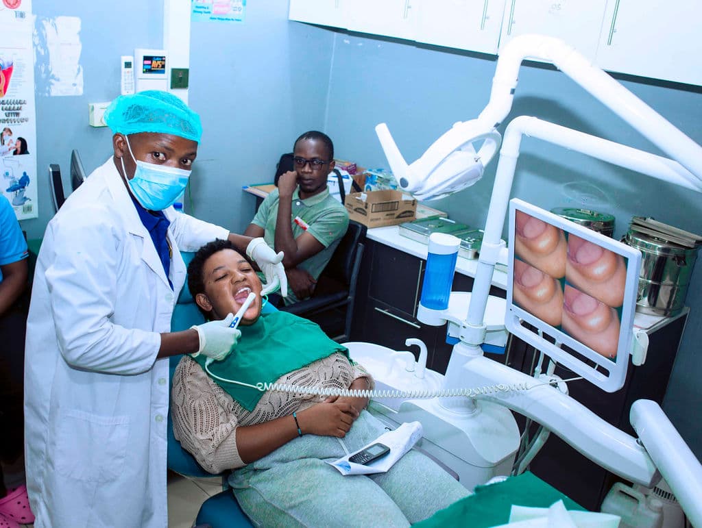 Dental clinic in session with patient